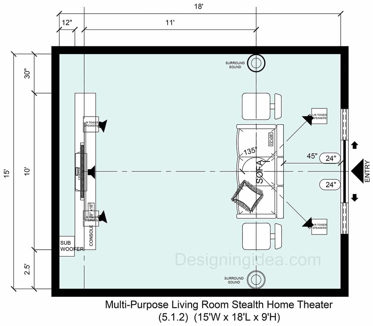 15x18 Multi-Purpose Living Area & Movie Room Floor Plan