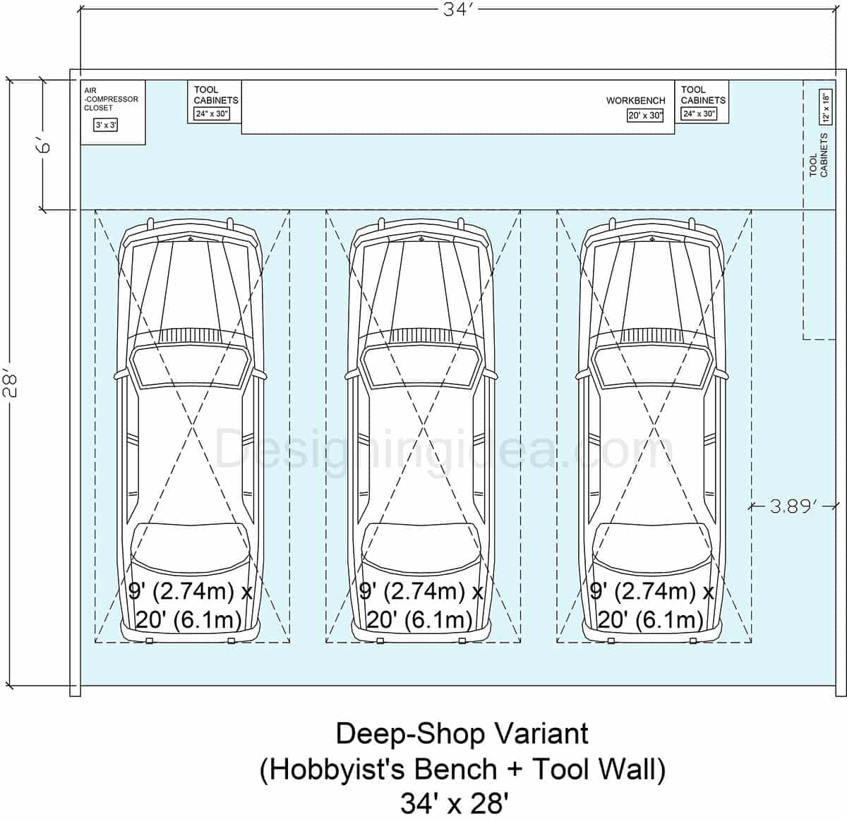 Deep-Shop Garage Variant with Hobbyist’s Bench and Tool Wall