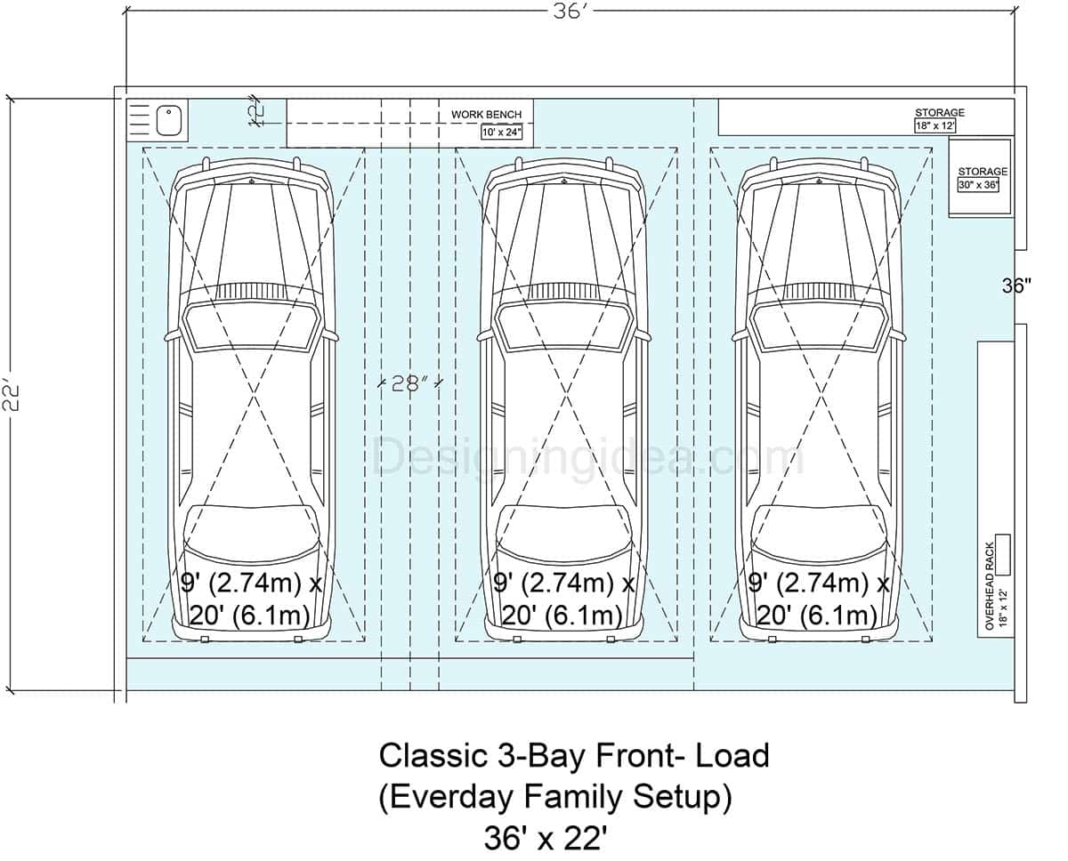 Classic 3-Bay Front-Load Garage for an everyday family setup