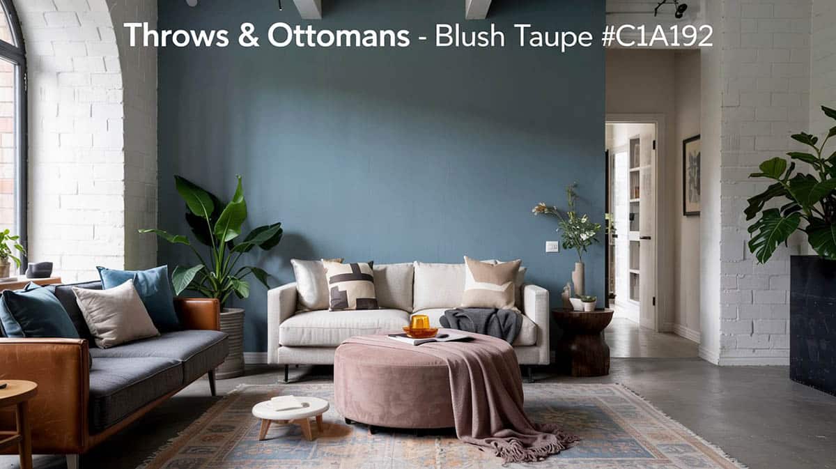 Throws and ottoman in blush taupe