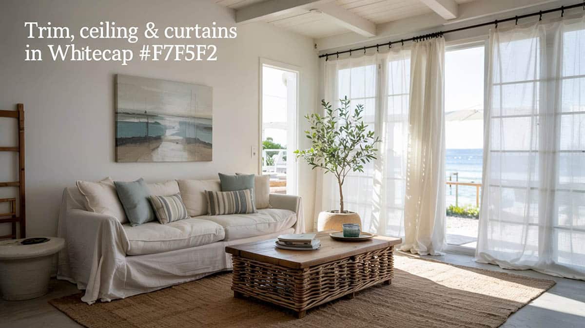 Trim, Ceiling and Curtains in Whitecap #F7F5F2