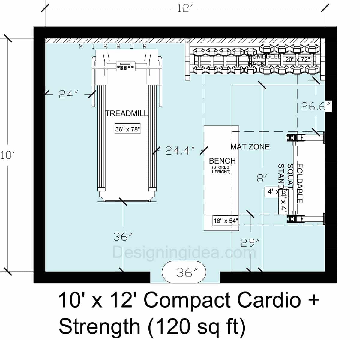 10 x 12 Compact Cardio and Strength Training Workout Room
