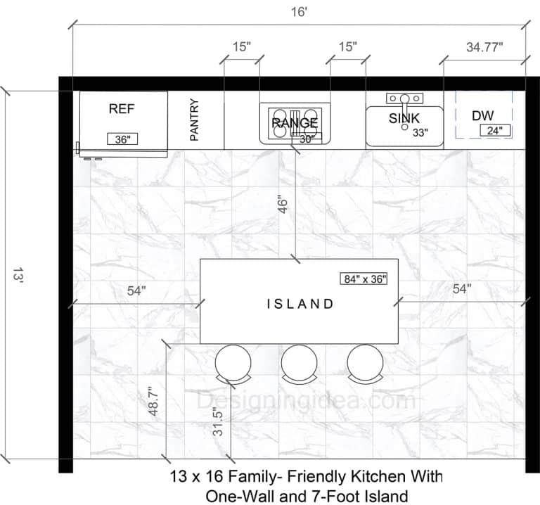One Wall Kitchen Layout With Island: Best Sizes, Spacing & Floor Plans
