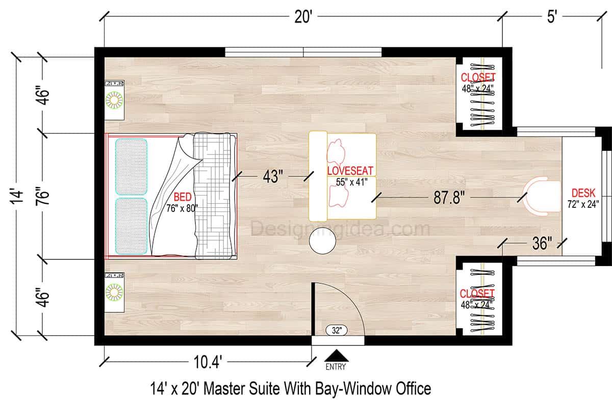 14x20 Master Suite Layout With Bay-Window Office