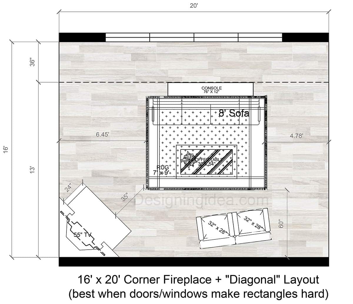 16x20 Living Area with Corner TV on the Fireplace Layout&nbsp;