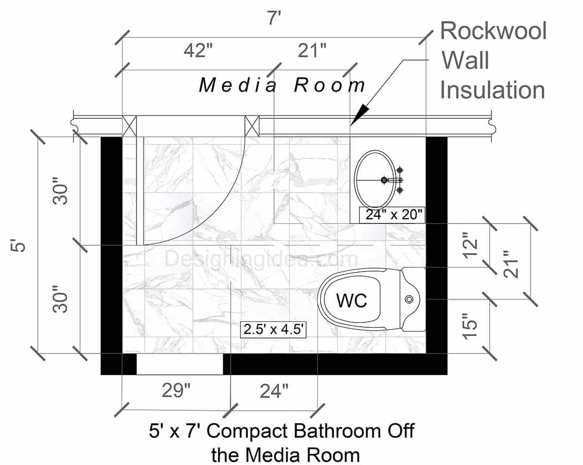 5x7 Compact Basement With Bathroom Layout Off The Media Room