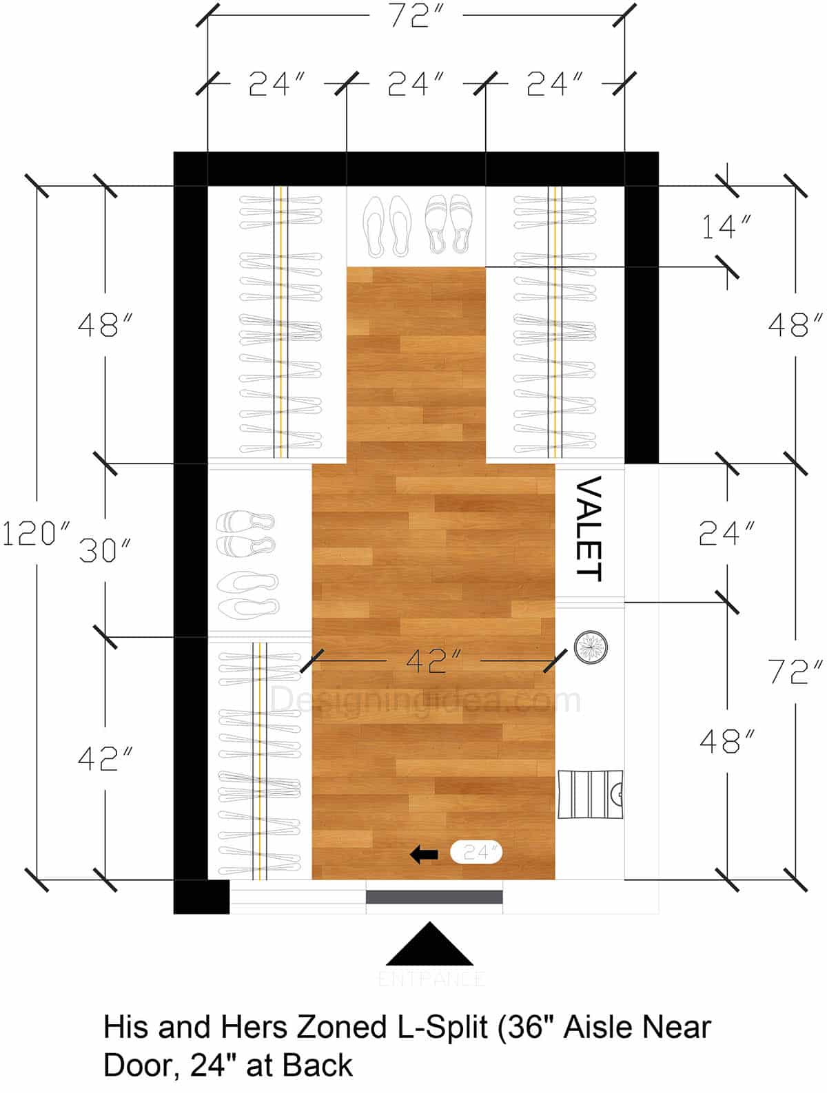 6x10 His & Hers Closet With Zoned L-Split Design