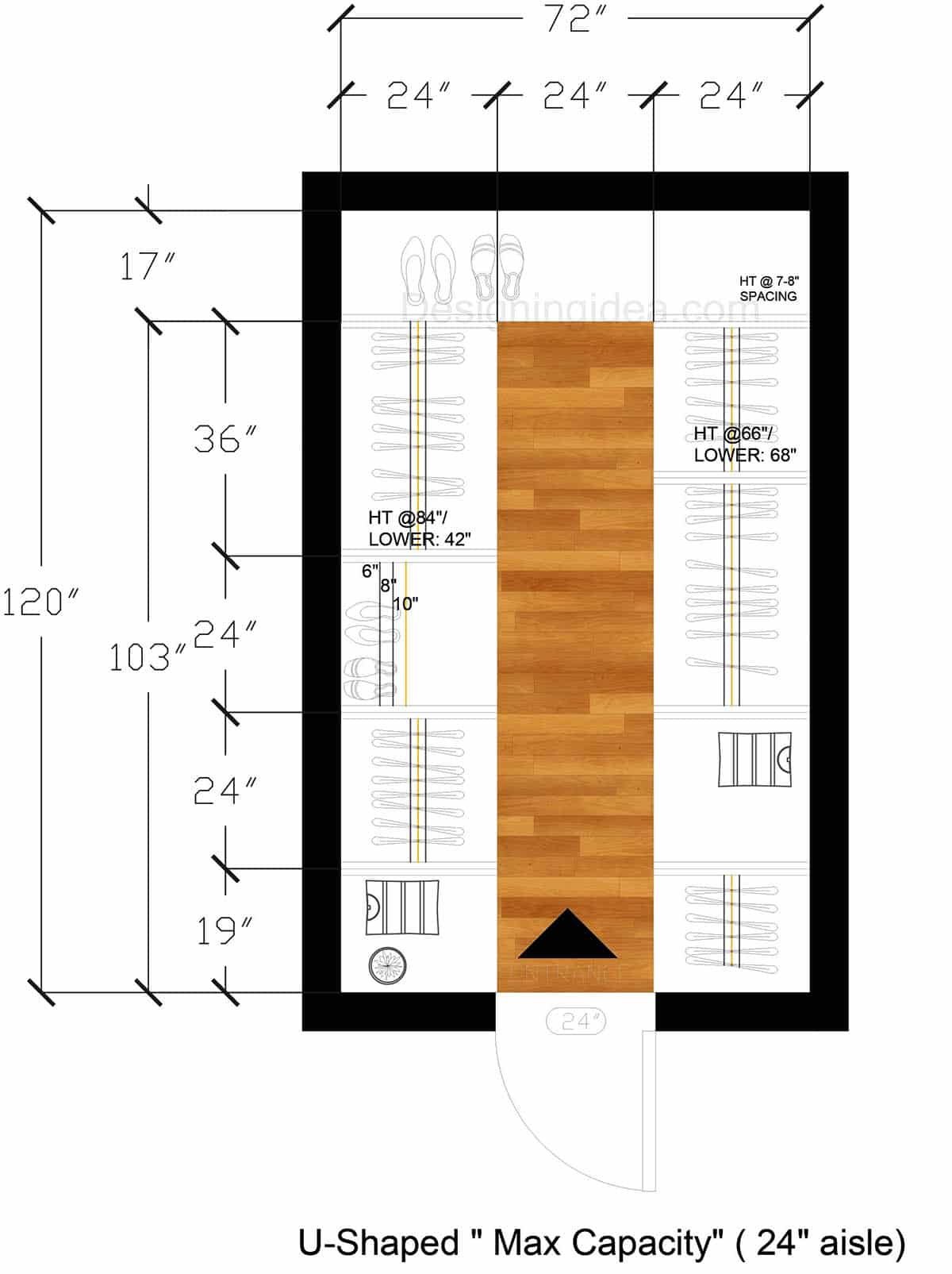 6x10 U-Shaped Closet Layout With Max Capacity Clothing And Shoe Storage