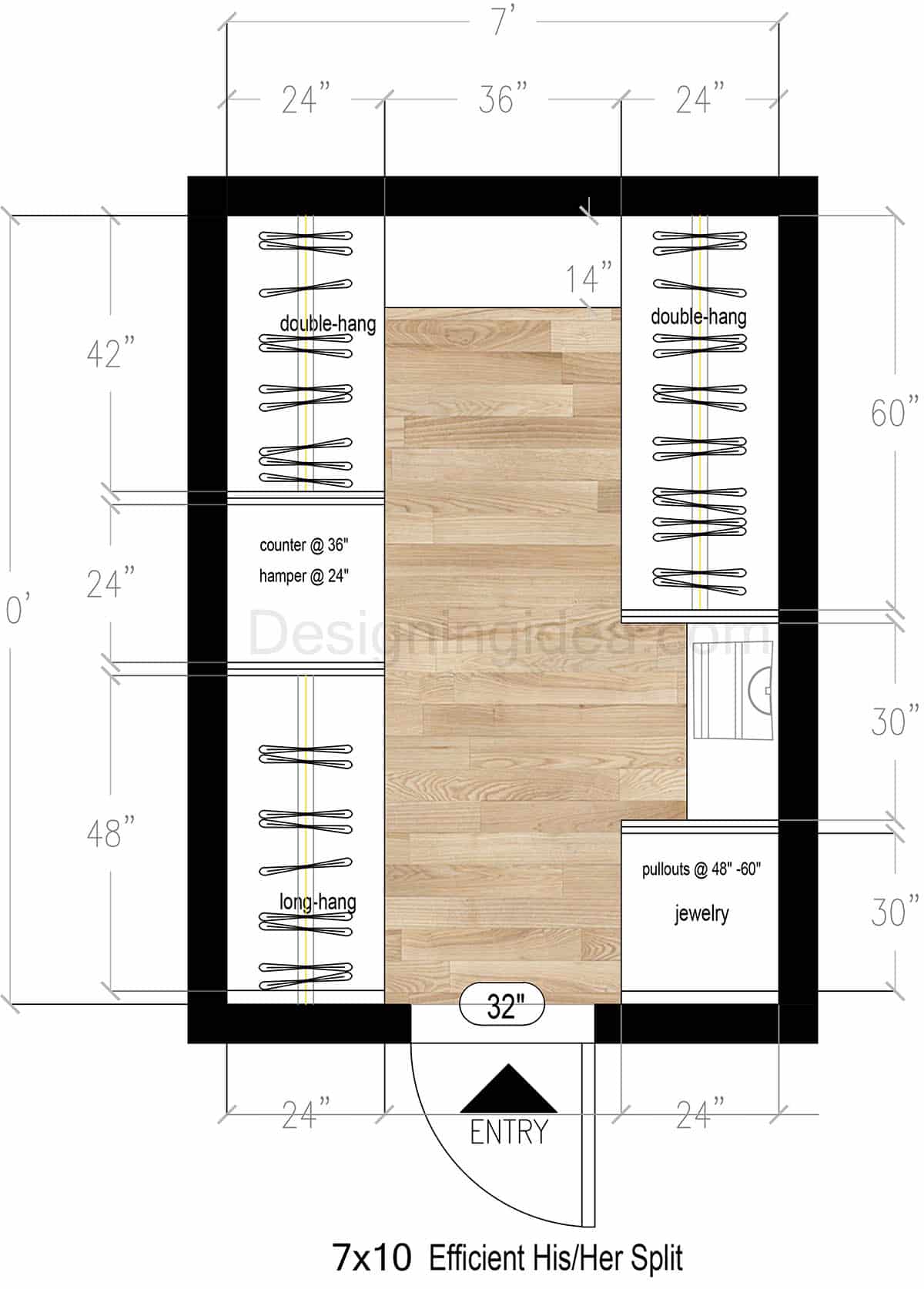 7x10 His-and-Hers Split Closet Design with Laundry & Hamper Tower