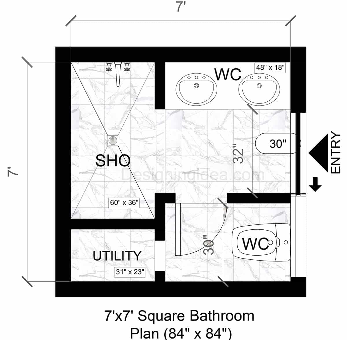7x7 Square Bathroom Layout With Large Shower&nbsp;