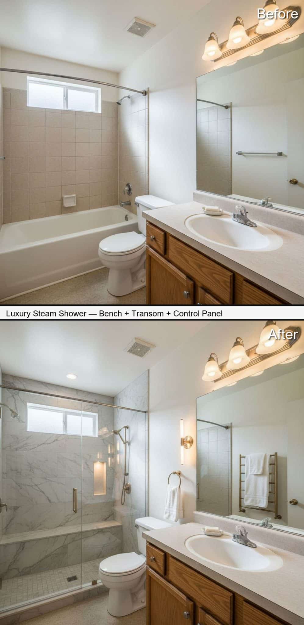 Luxury Steam Shower with Built-In Bench and Control Panel