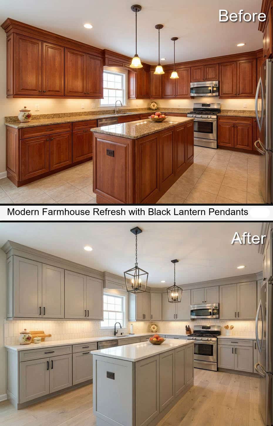 Modern Farmhouse Refresh with Black Lantern Pendants and White-Oak Floors