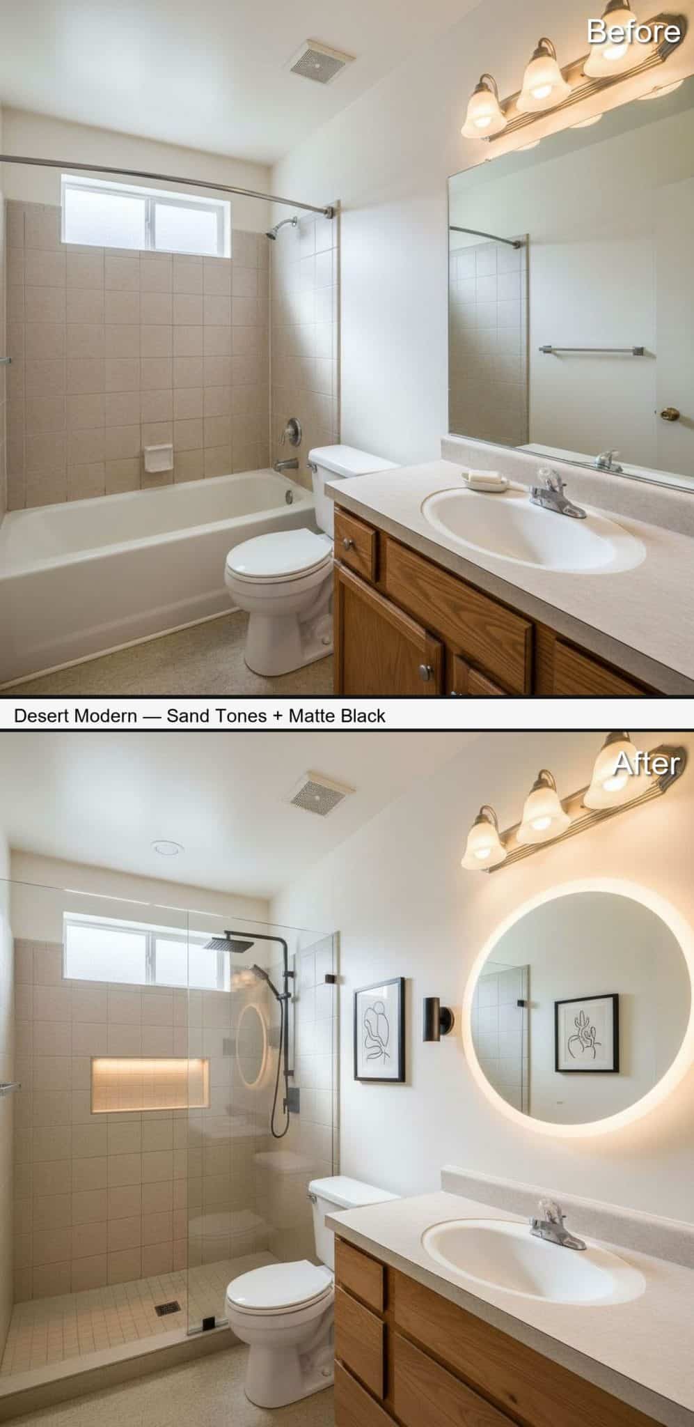 Desert Modern Style Shower with Sand Tones and Matte Black Fixtures