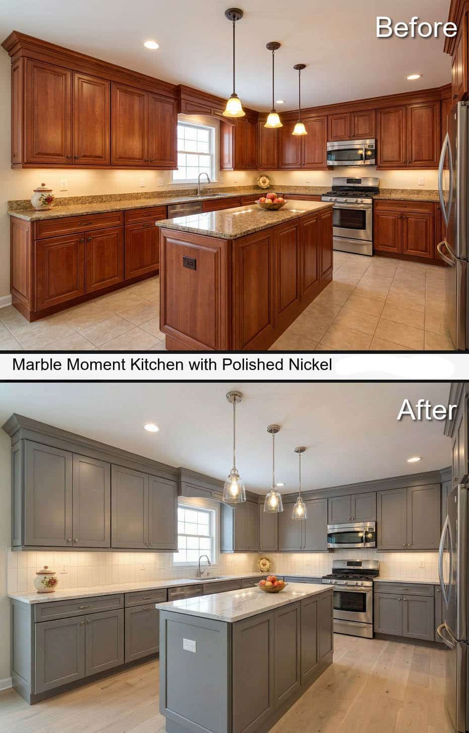 Marble Moment Kitchen with Polished Nickel and New White-Oak Floors