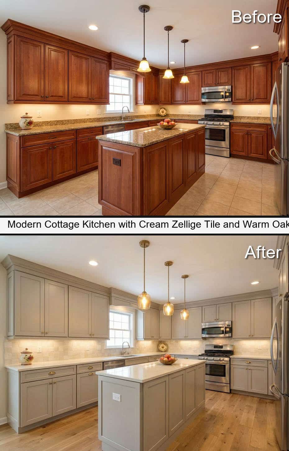 Modern Cottage Kitchen with Cream Zellige Tile and Warm-Oak Floors