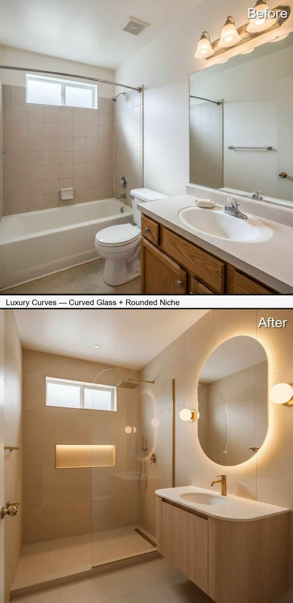 Luxury Curves Shower with Curved Glass and Rounded Niche