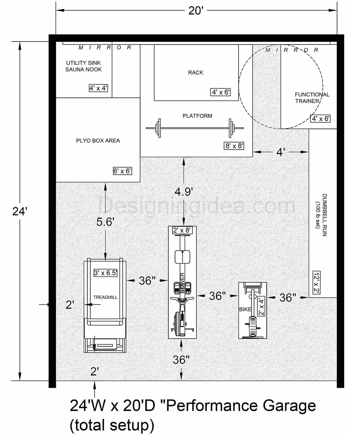 24x20 Performance Gym Garage Layout