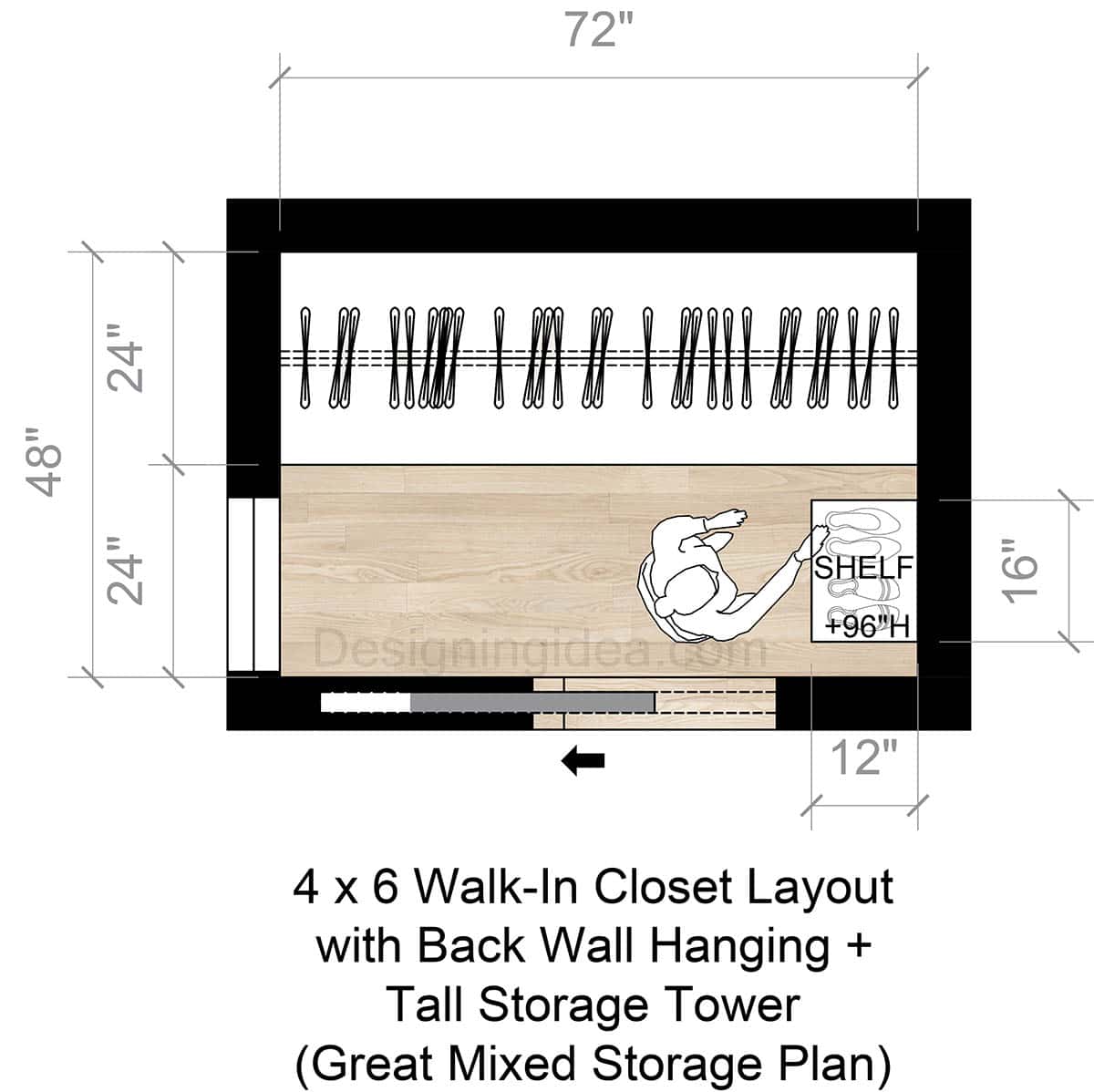 4x6 Single Wall Closet With Tall Storage Tower Floor Plan