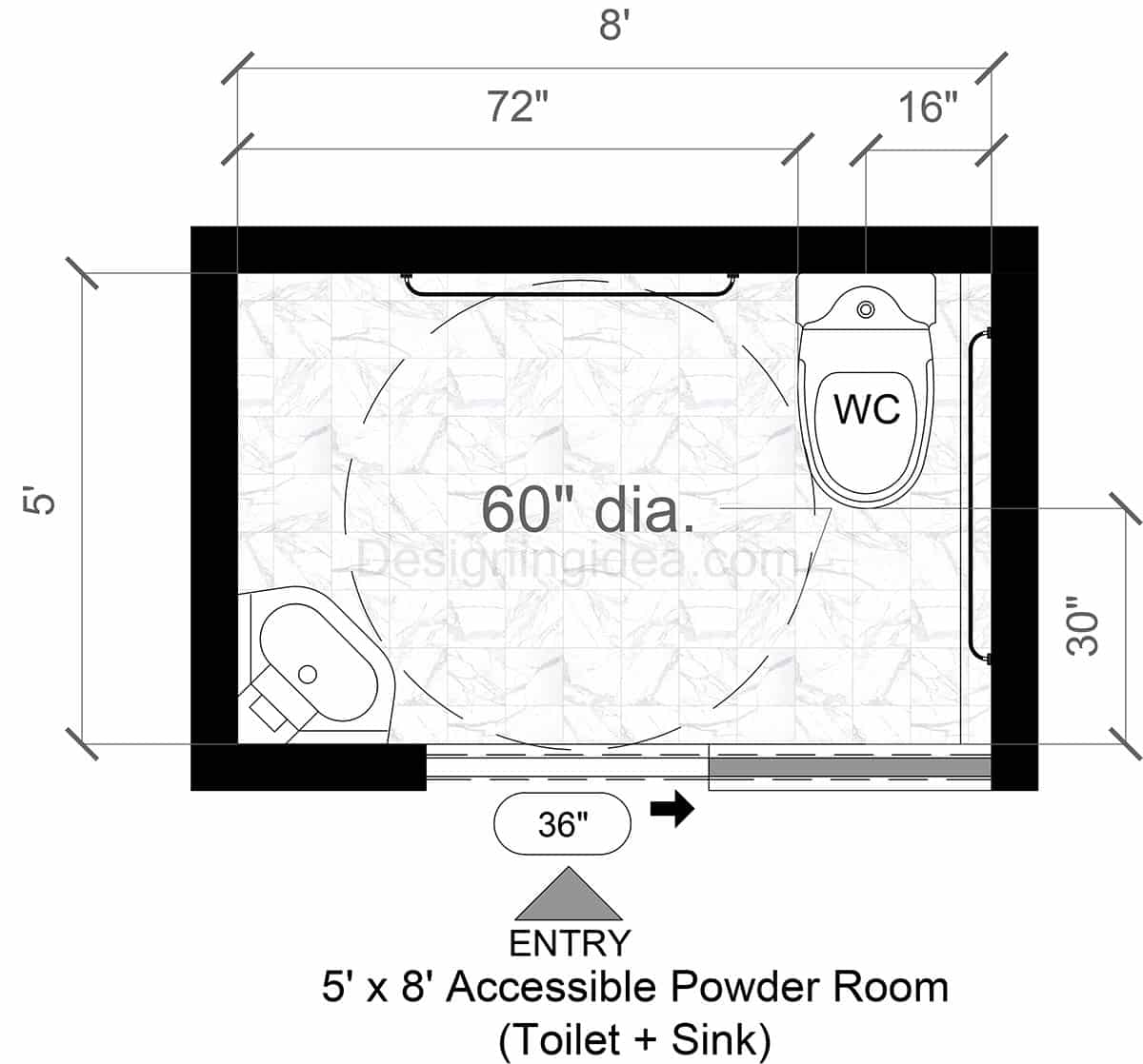 5x8 Accessible Powder Room Layout