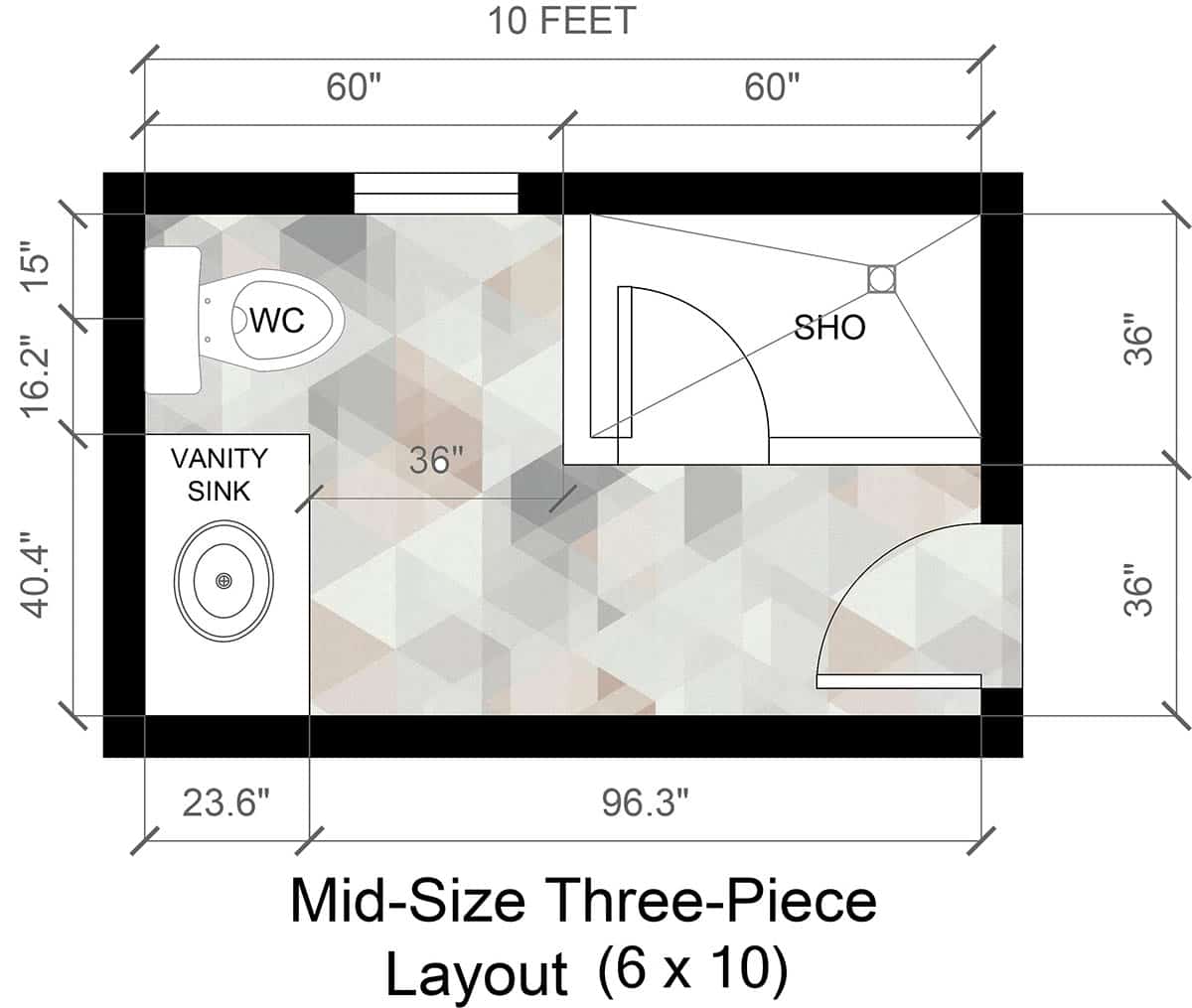 6x10 Mid-Size Three-Piece Bathroom Floor Plan
