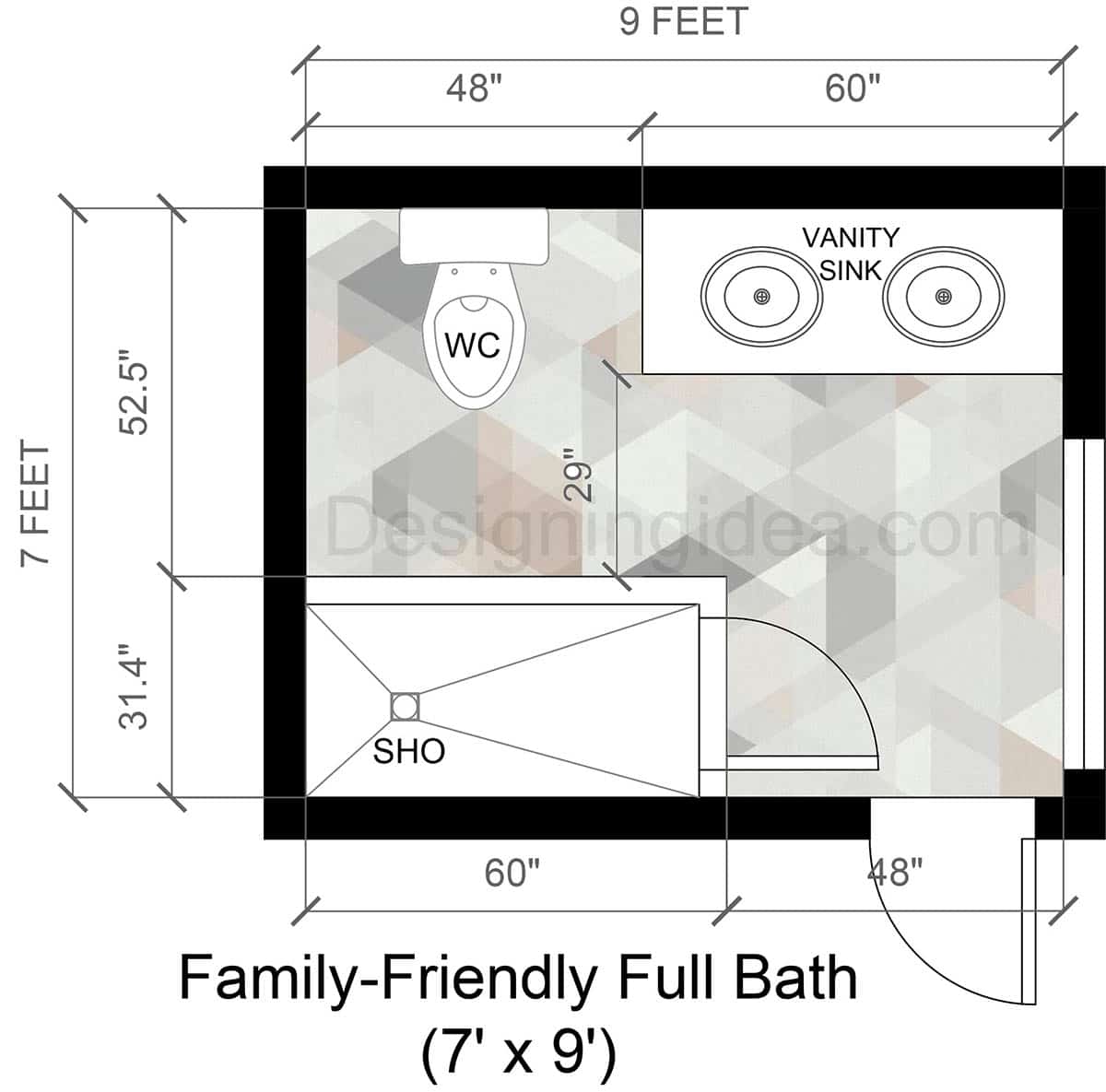 7x9 Family-Friendly Full Bathroom Design