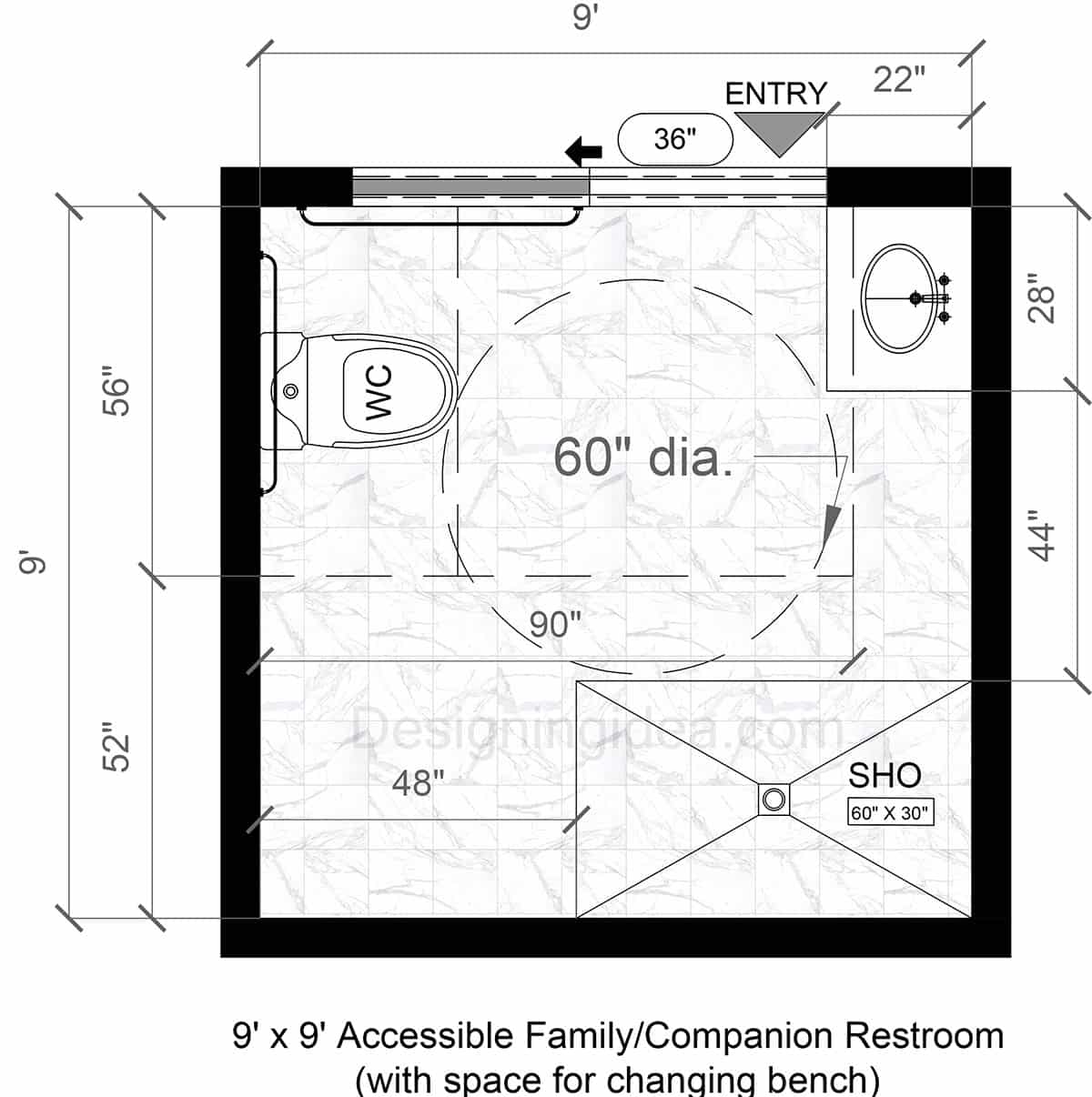 9x9 Accessible Family & Companion Restroom Design