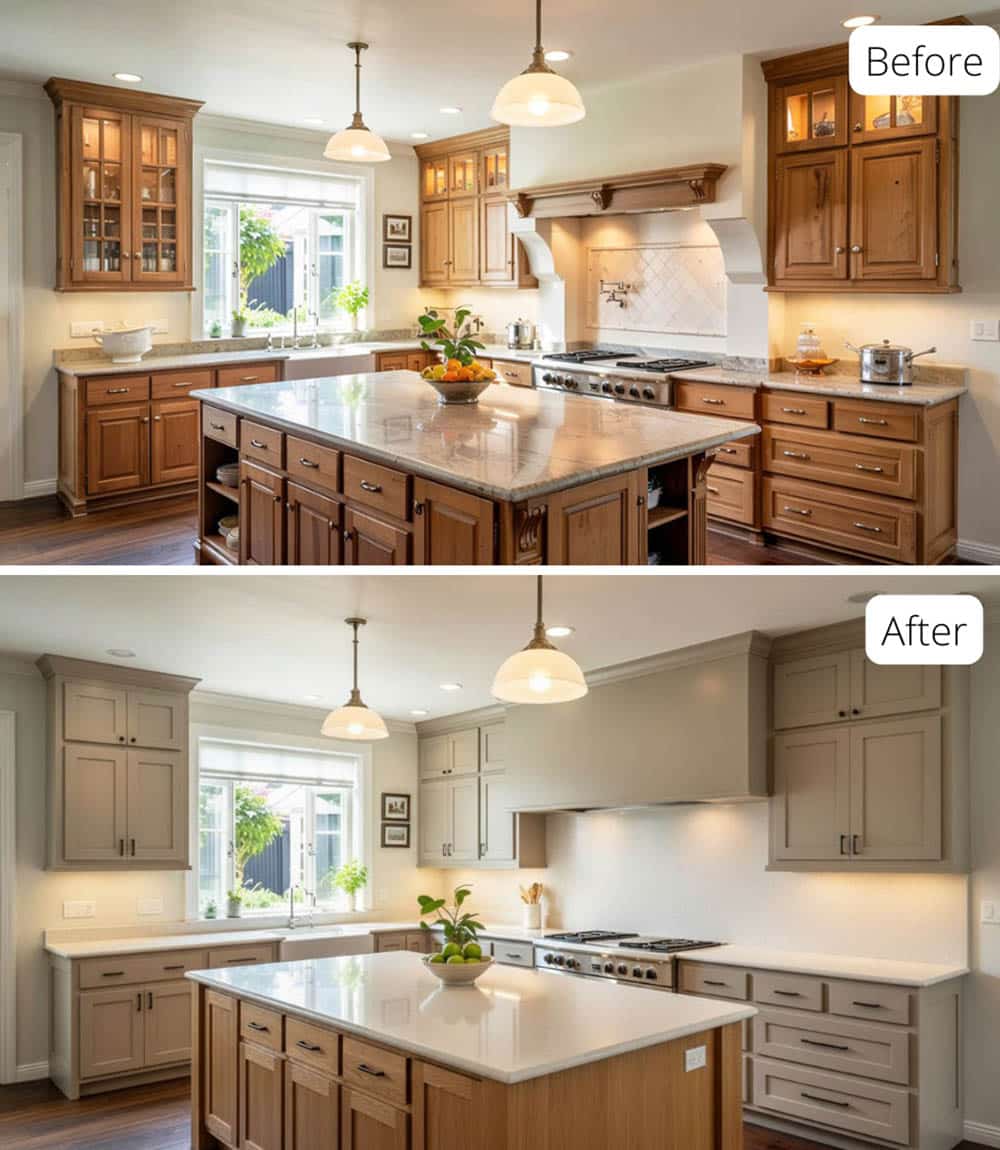 Japandi Kitchen with Warm Greige and Natural Oak Island