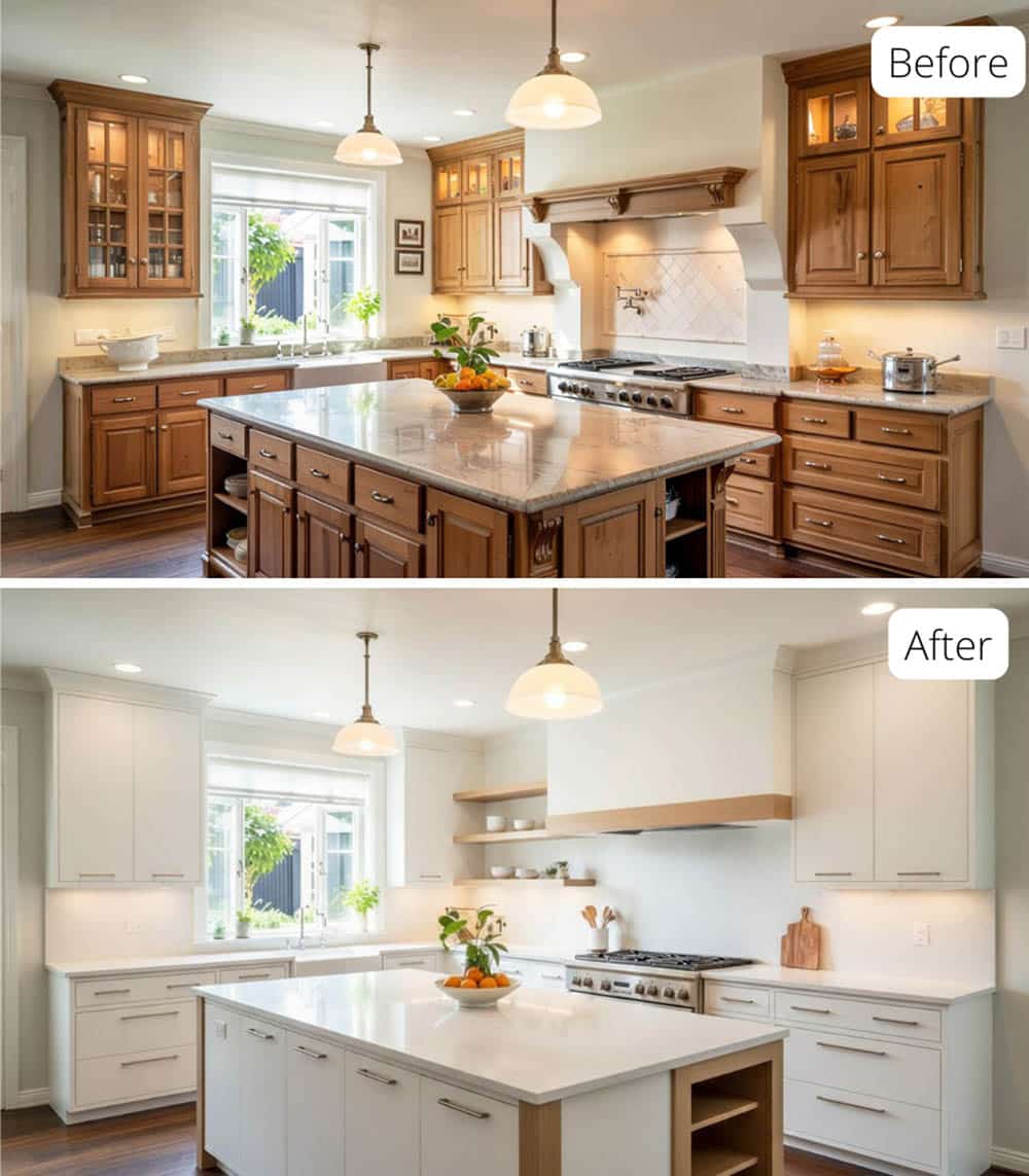 Scandinavian Kitchen with Warm White Flat Panel Cabinets