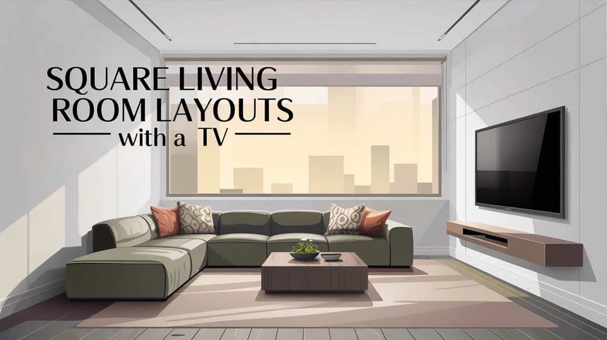 Graphic of a square living room layout with a sectional sofa and television set