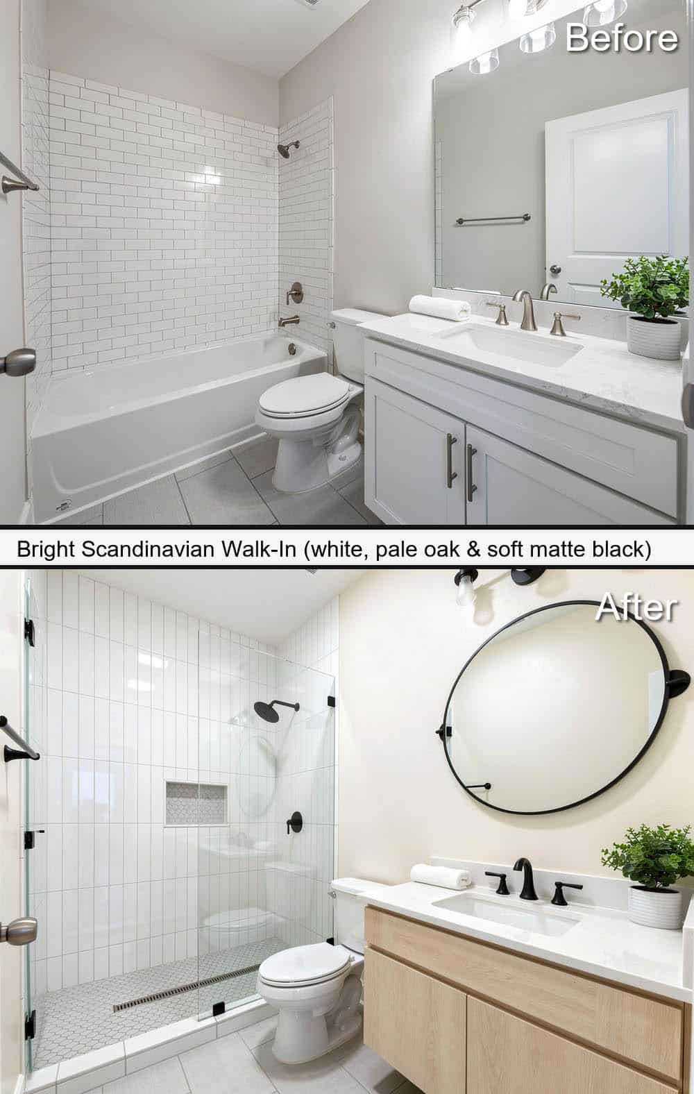 Bright Scandinavian Walk-In with white, pale oak & soft matte black