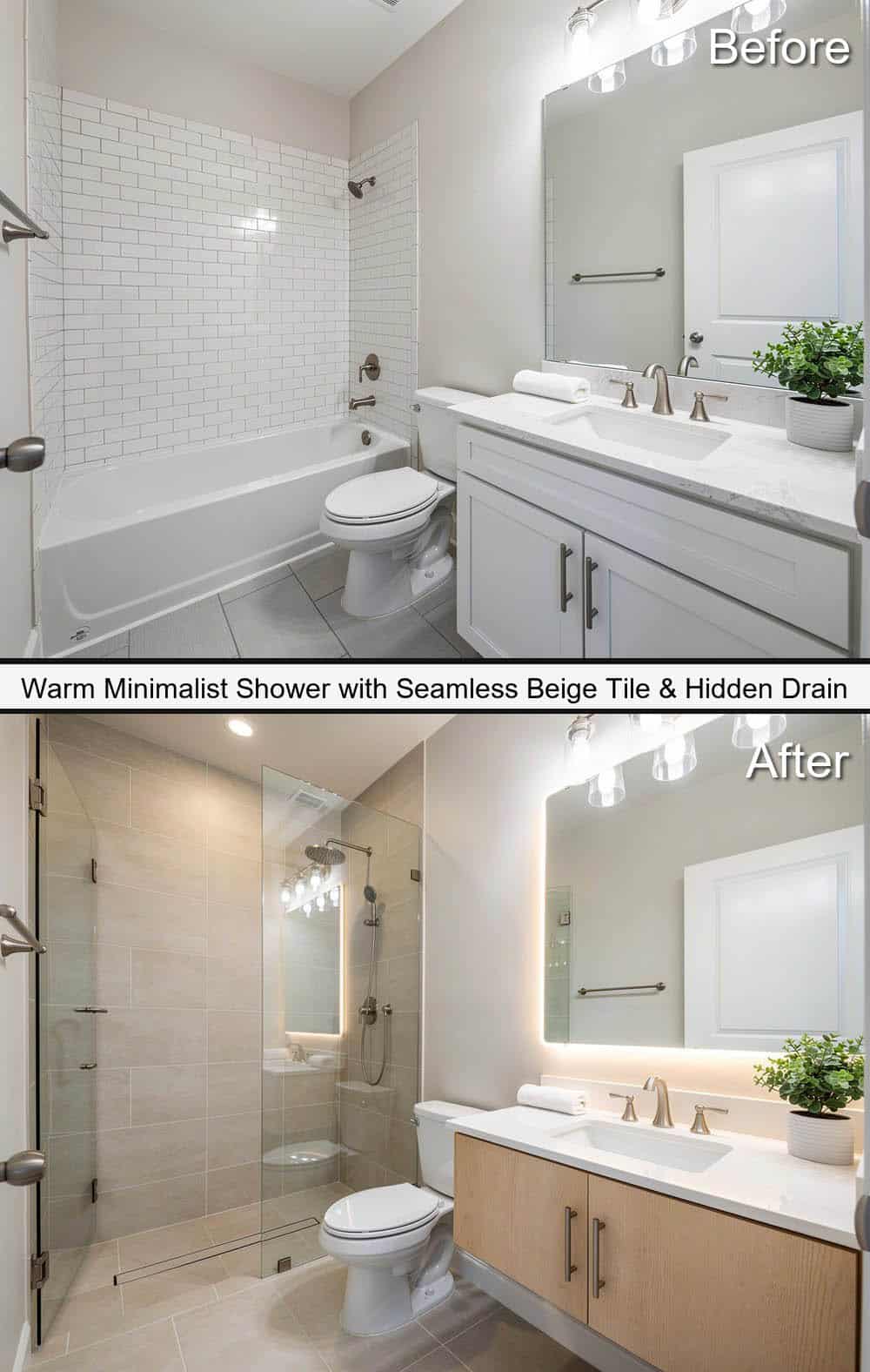 Warm Minimalist Shower with Seamless Beige Tile & Hidden Drain&nbsp;