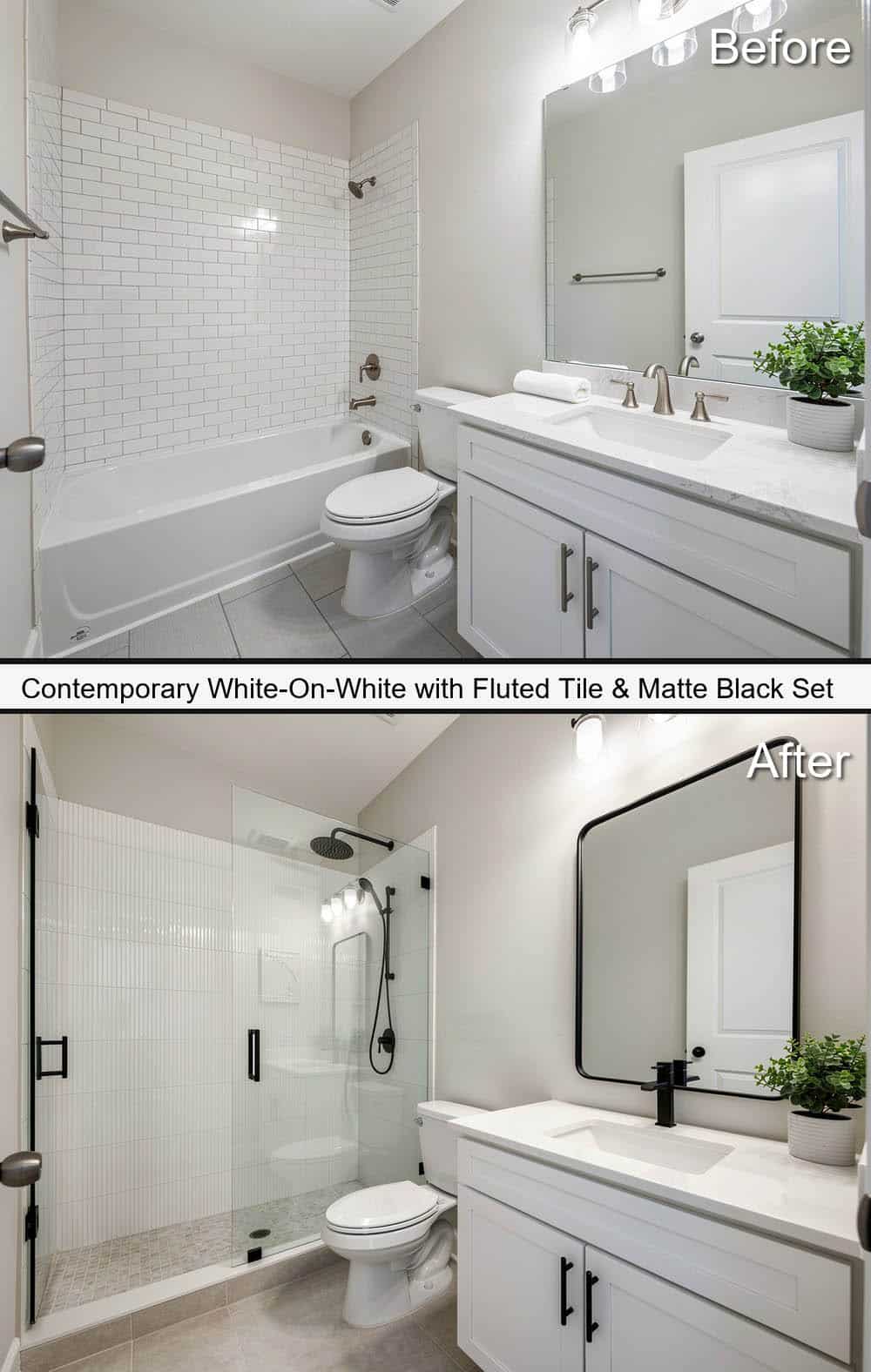 Contemporary White-on-White with Fluted Tile & Matte Black Set&nbsp;