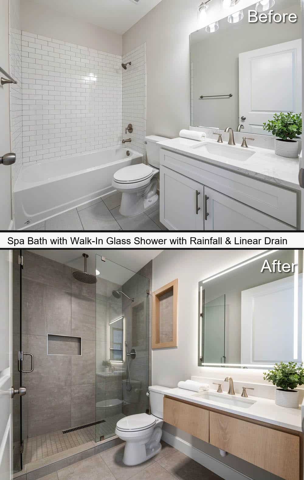 Spa Bath with Walk-In Glass Shower with Rainfall Showerhead