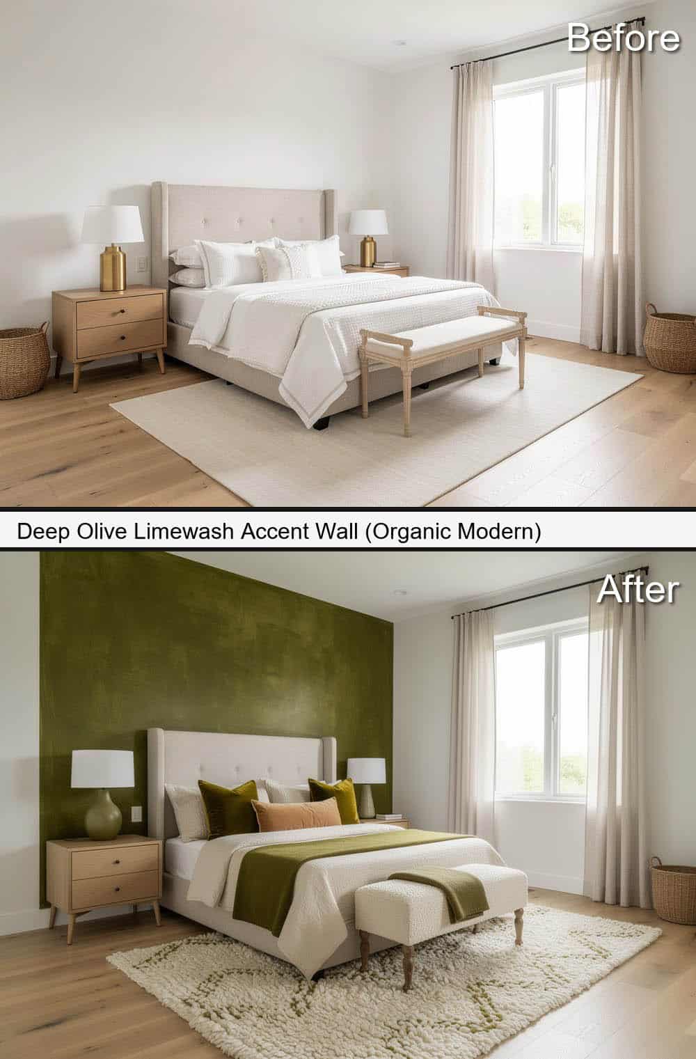 Deep Olive Limewash Accent-Wall (Organic Modern)