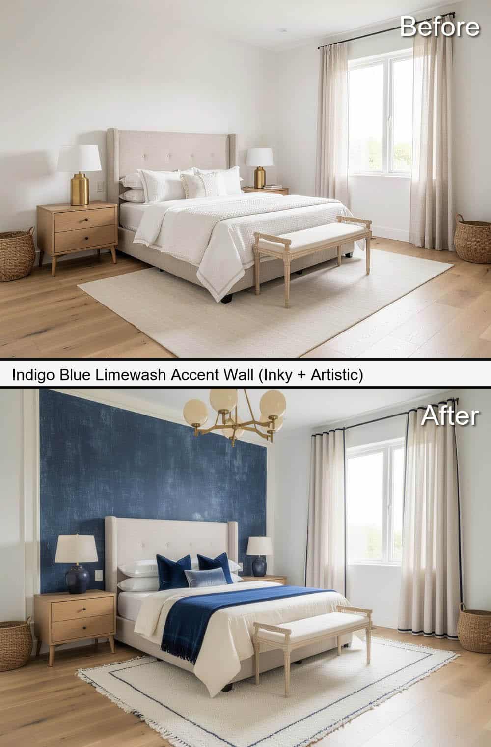 Indigo Blue Limewash Accent-Wall (Inky + Artistic)&nbsp;