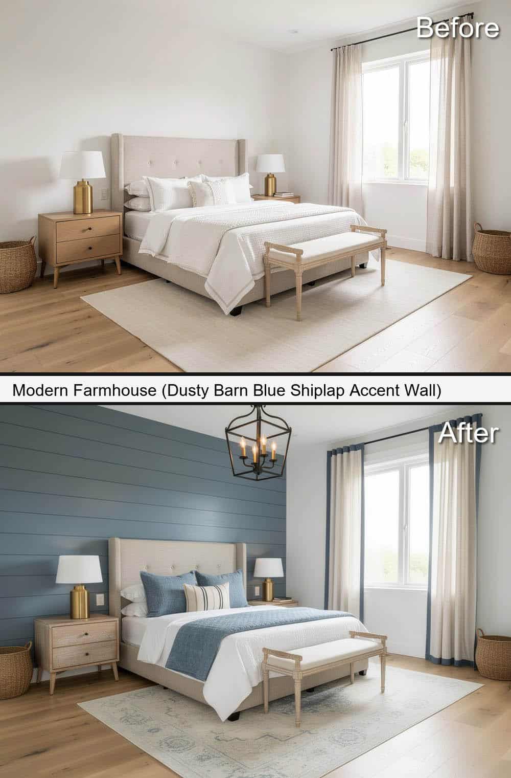 Modern Farmhouse (Dusty Barn Blue Shiplap Accent-Wall)