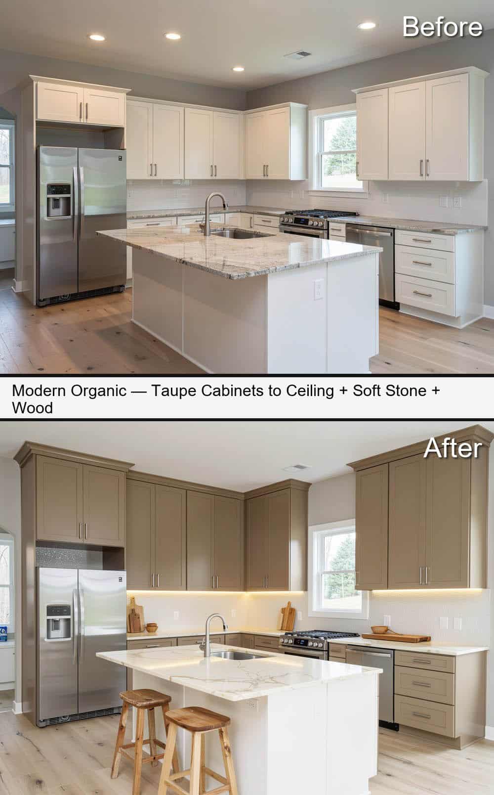 Modern Organic Kitchen with Taupe Cabinets to the Ceiling&nbsp;