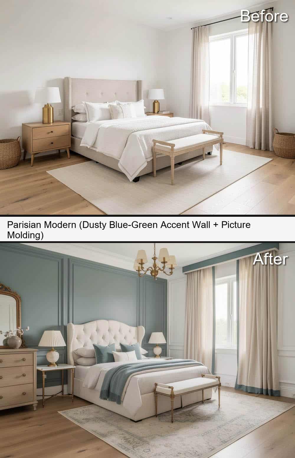 Parisian Modern (Dusty Blue-Green Accent-Wall + Picture Molding)&nbsp;