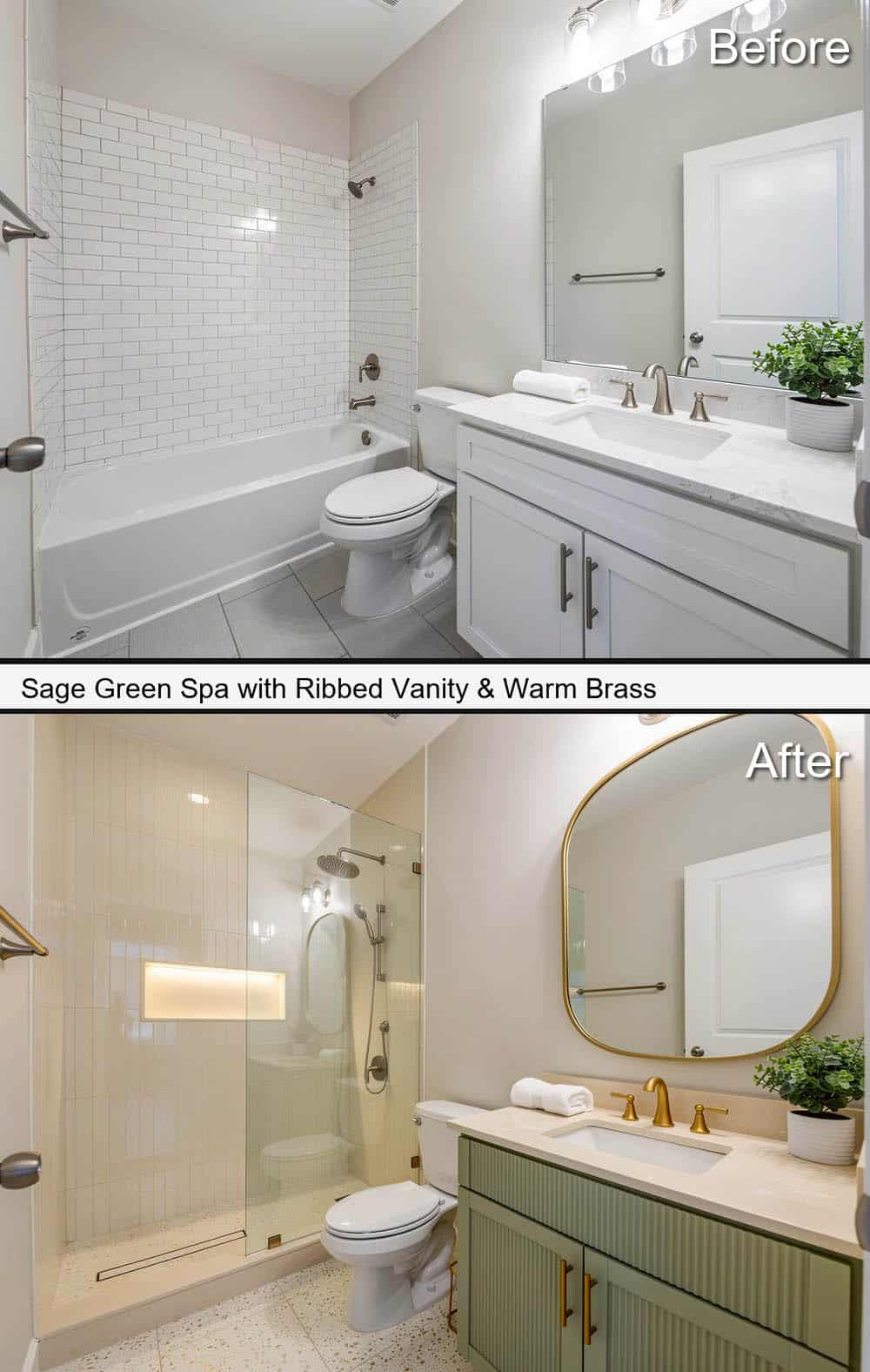 Sage Green Spa with Ribbed Vanity & Warm Brass