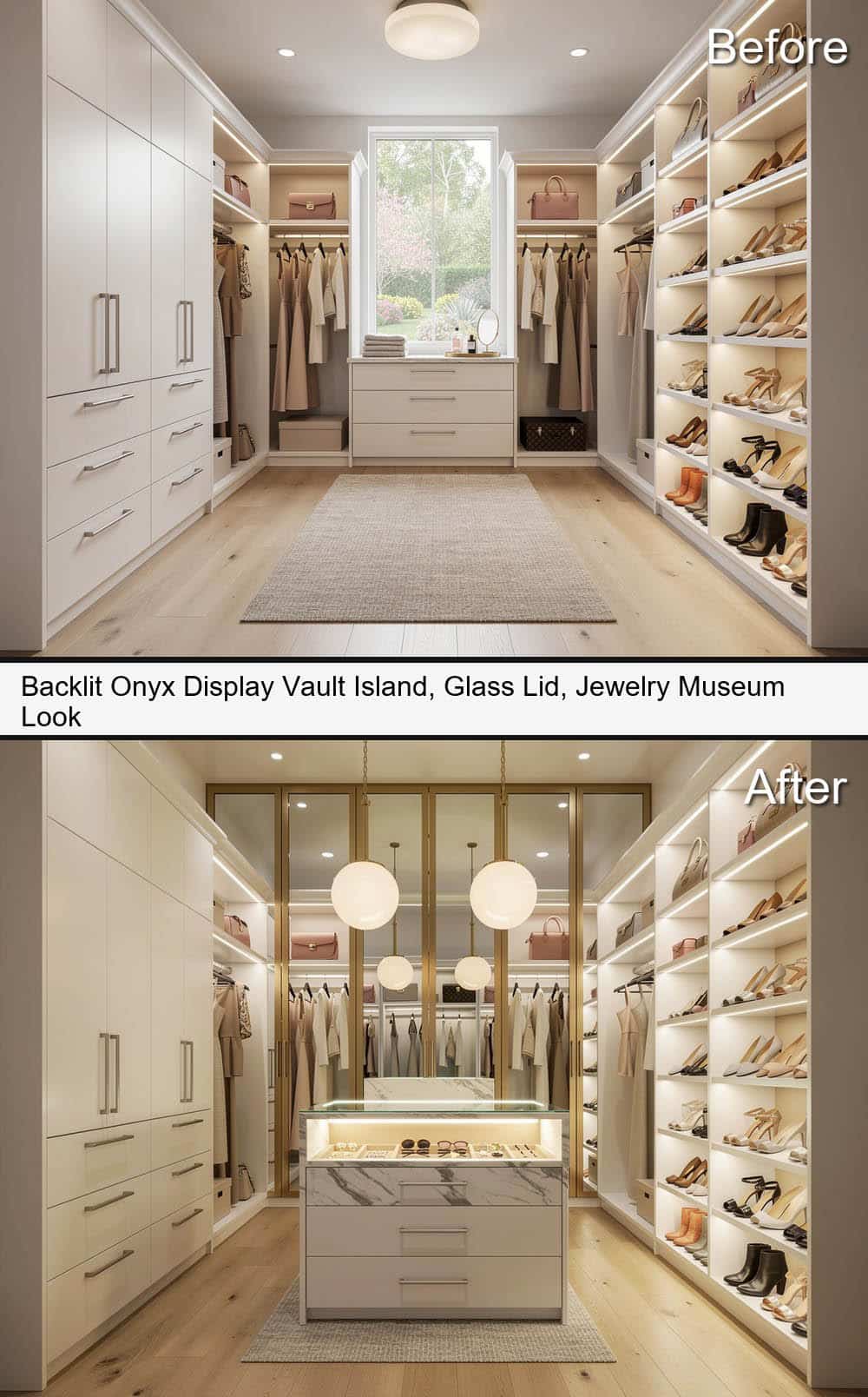 Backlit Onyx Display Vault Island, with Glass Lid & Jewelry Museum Look