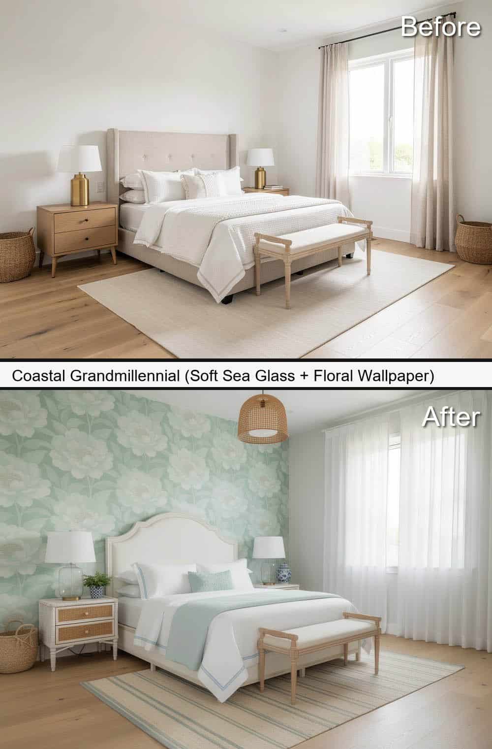 Coastal Grandmillennial (Soft Sea Glass + Floral Wallpaper)