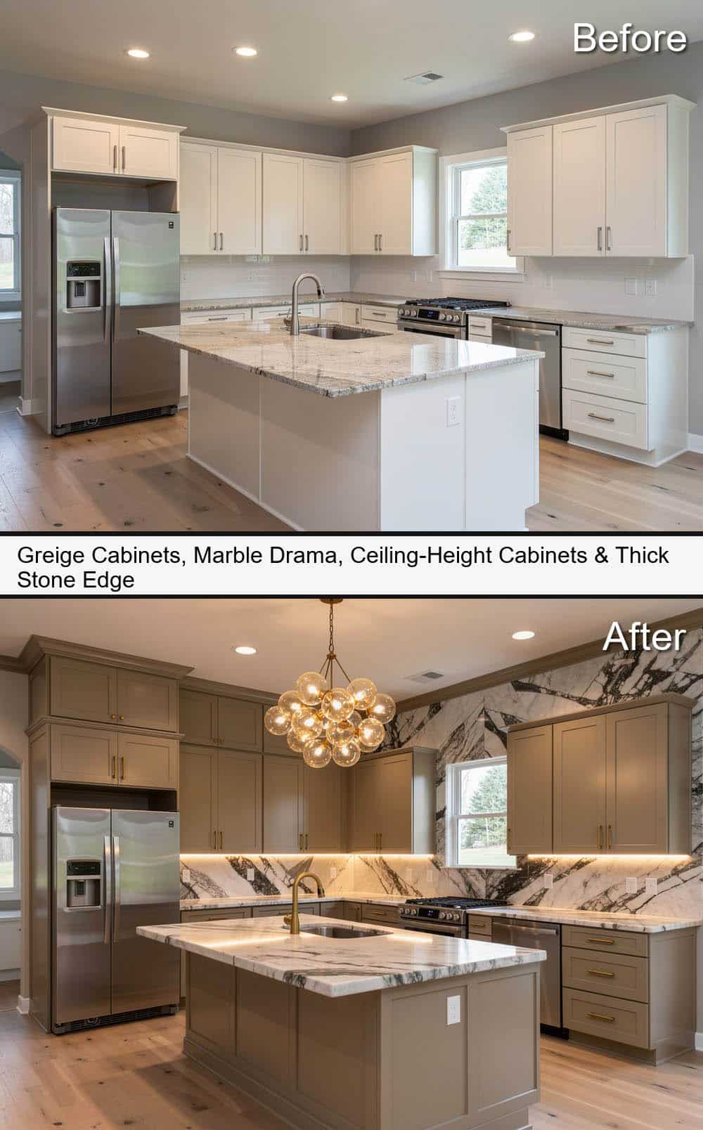 Kitchen with Greige Luxe Cabinetry with Statement Marble&nbsp;