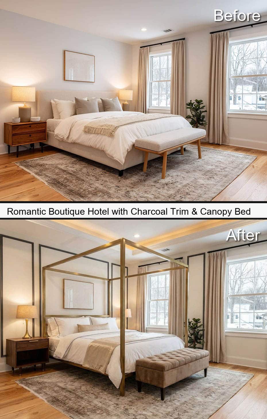 Romantic Boutique Hotel with Charcoal Trim & Canopy Bed