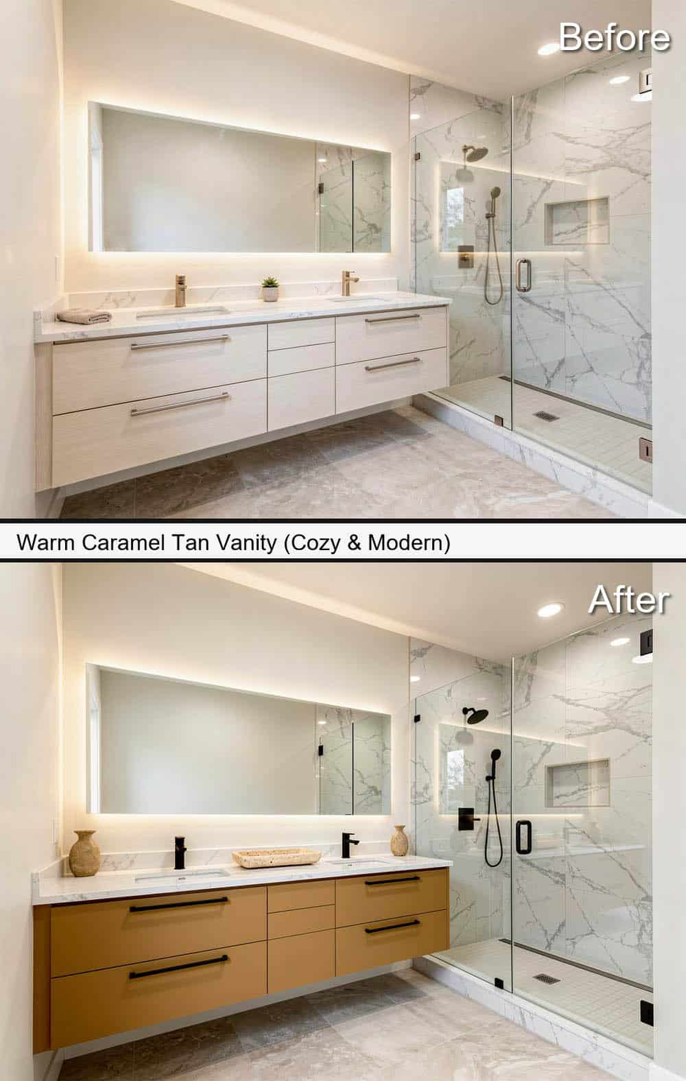 Warm Caramel Tan Vanity (Cozy & Modern)