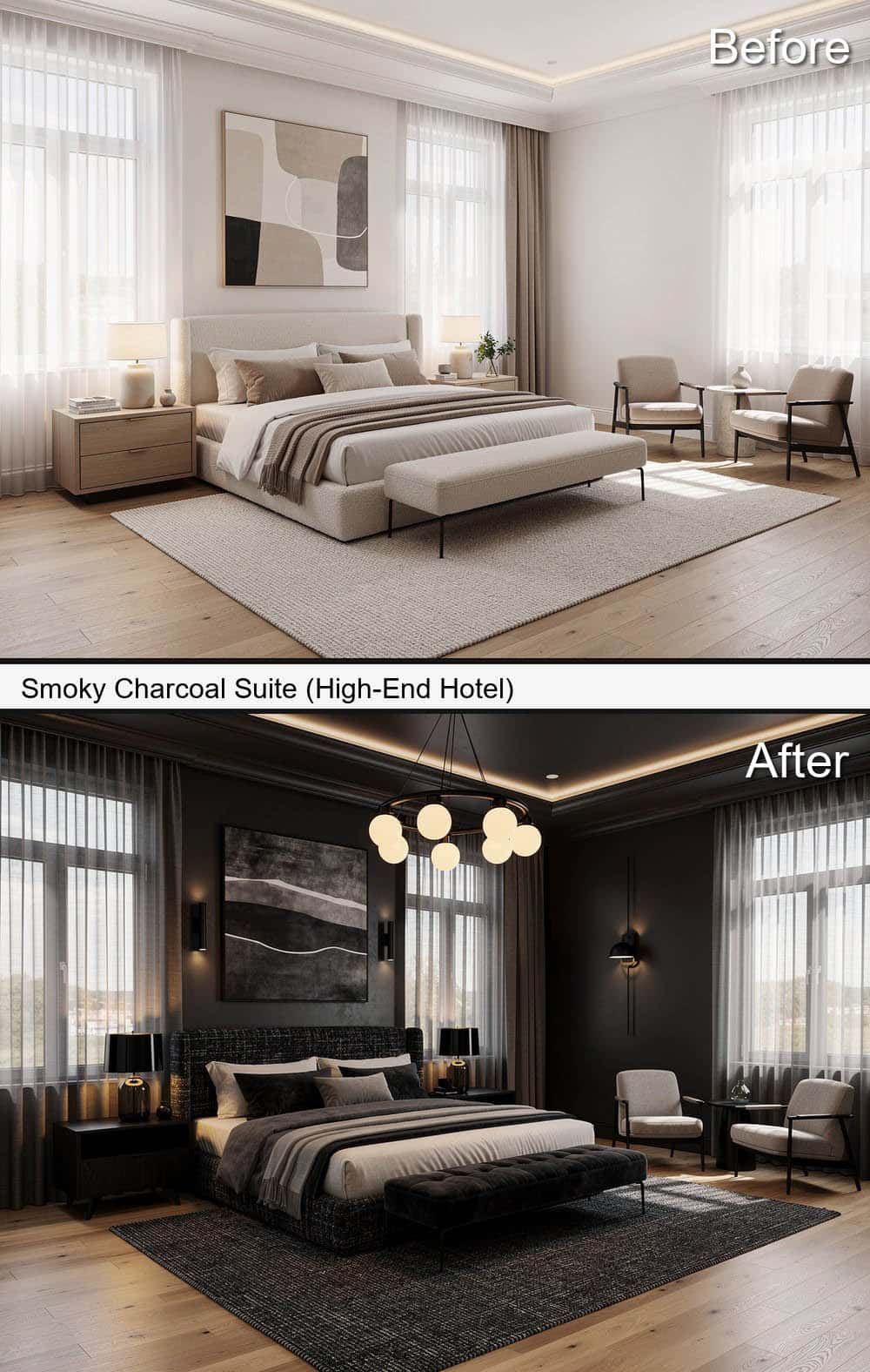 Smoky Charcoal Suite (High-End Hotel)