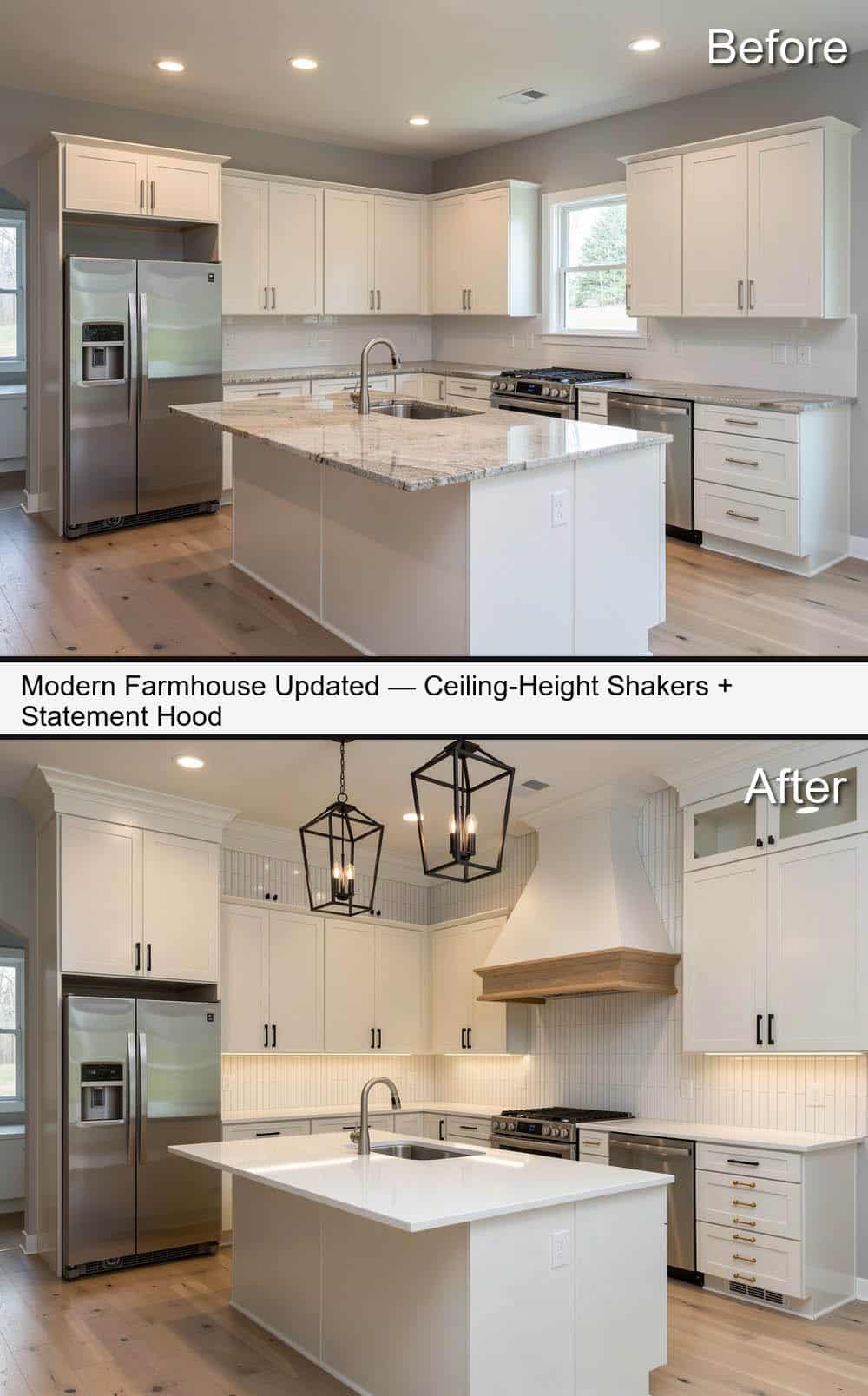 Modern Farmhouse Kitchen with Extended White Cabinetry