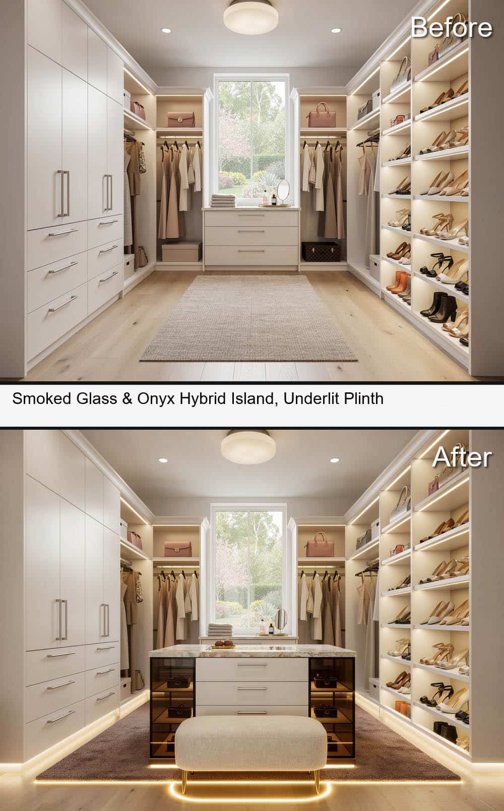 Smoked Glass & Onyx Hybrid Island, with Underlit Plinth