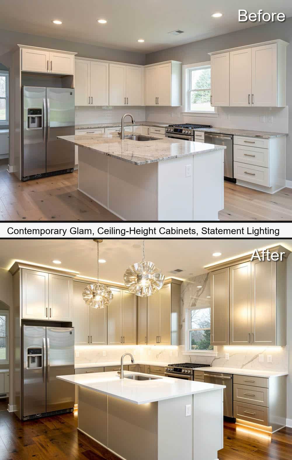 Contemporary Glam Kitchen with Sculptural Pendants