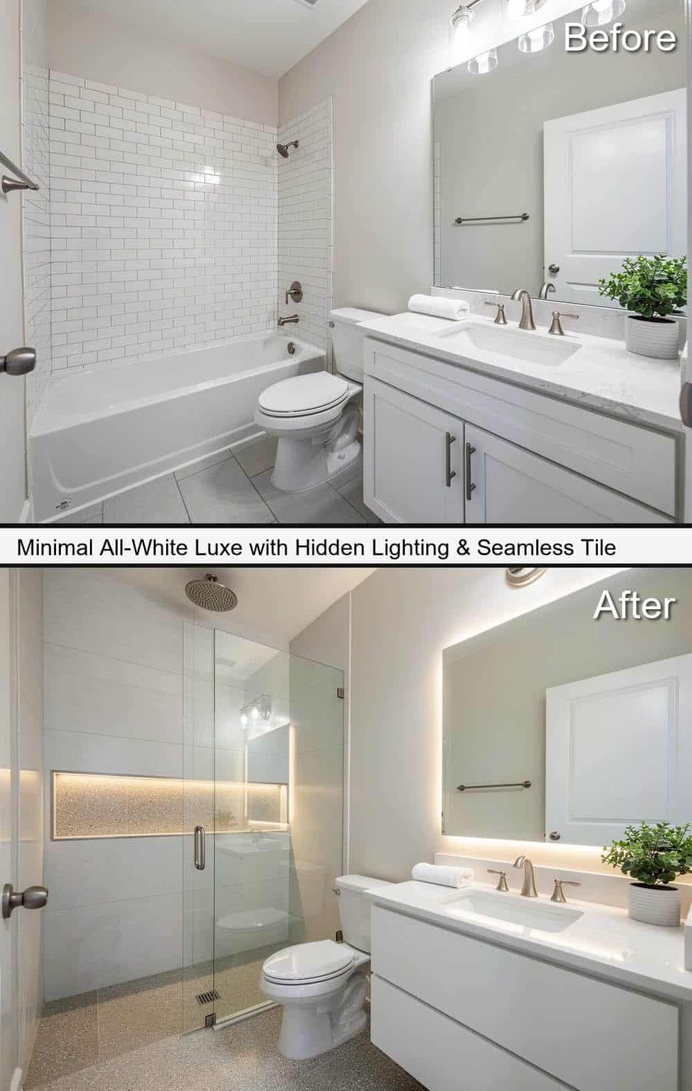 Minimal All-White Luxe with Hidden Lighting & Seamless Tile