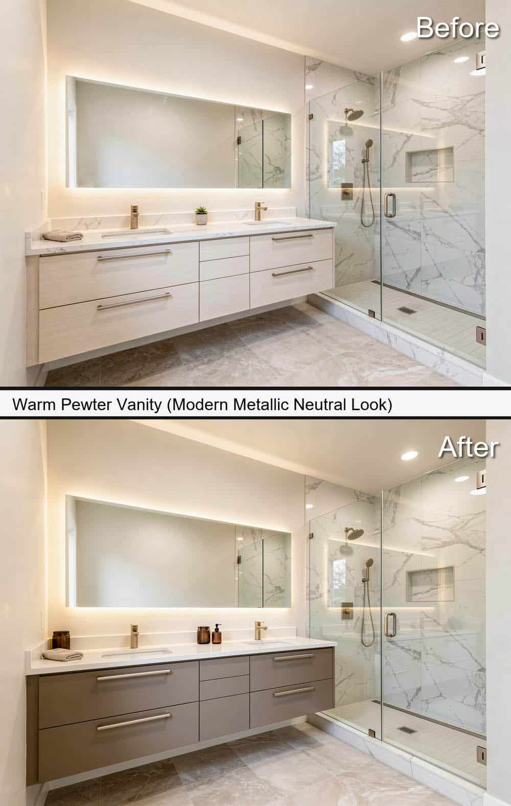 Warm Pewter Vanity (Modern Metallic Neutral Look)